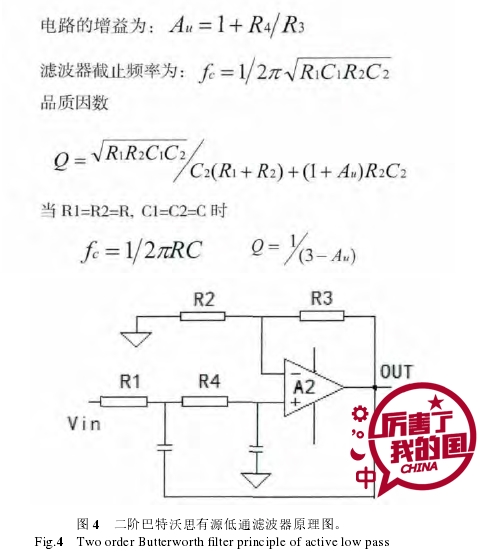 圖 4  二階巴特沃思有源低通濾波器原理圖。